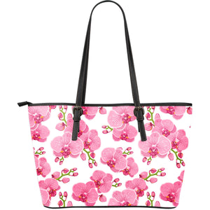 Pink Purple Orchid Pattern Background Large Leather Tote Bag