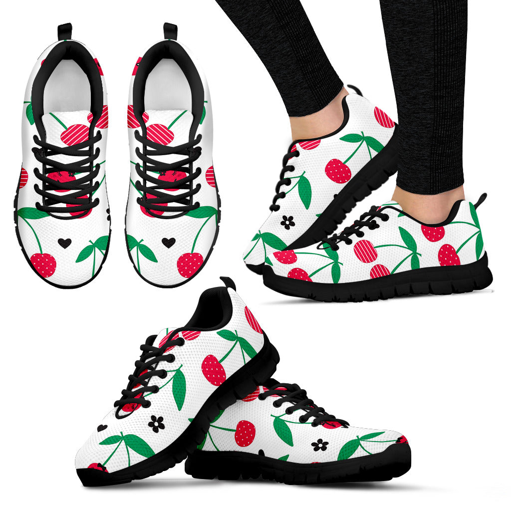 Cherry Pattern White Background Women'S Sneaker Shoes
