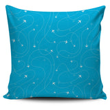 Airplane Destinations Blue Background Pillow Cover