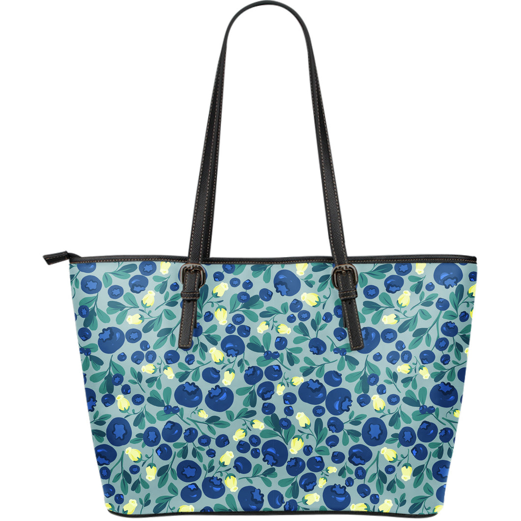 Blueberry Design Pattern Large Leather Tote Bag