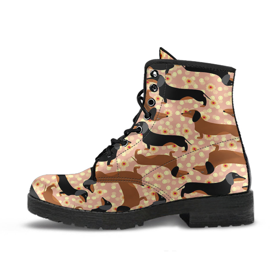 Dachshund Floral Background Leather Boots