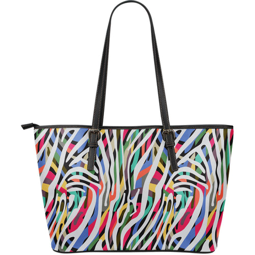 Colorful Zebra Skin Pattern Large Leather Tote Bag