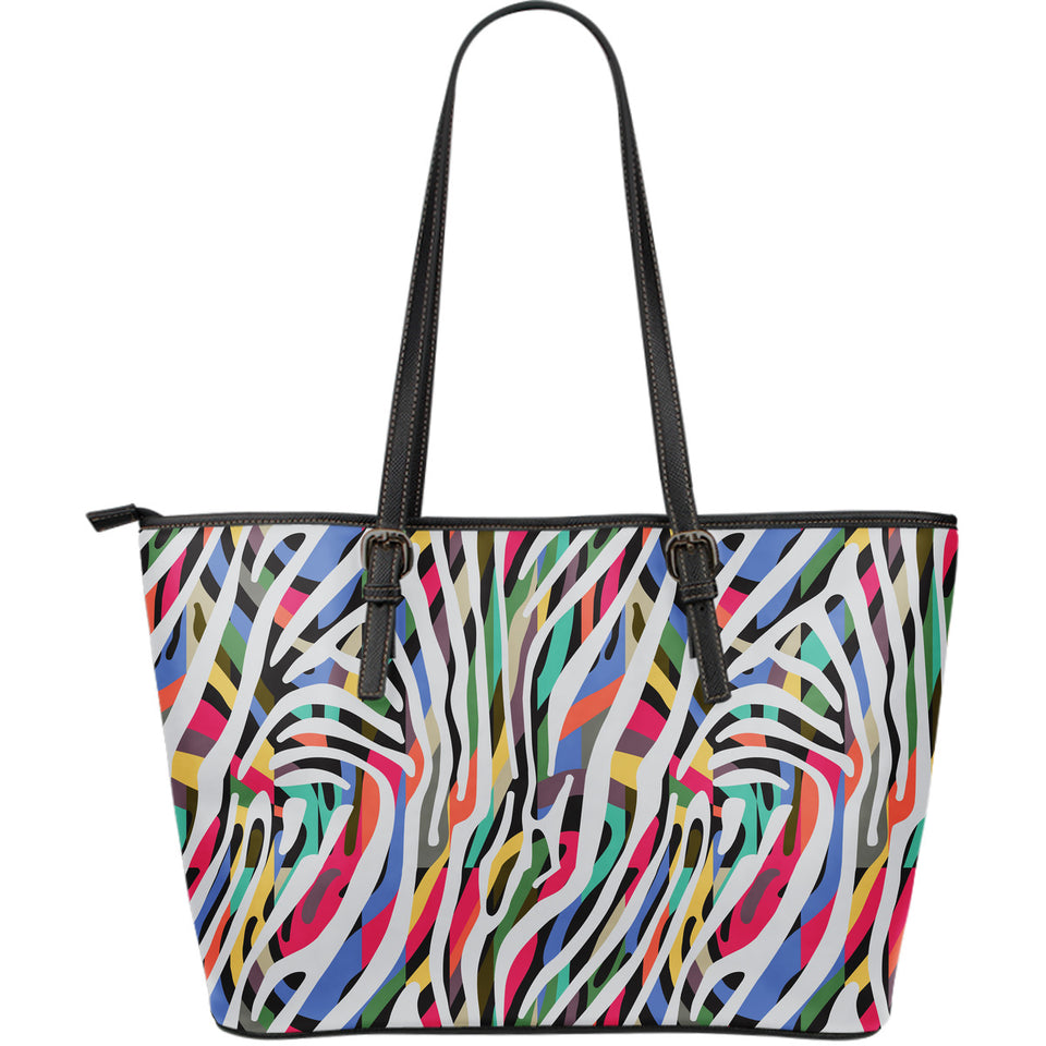 Colorful Zebra Skin Pattern Large Leather Tote Bag
