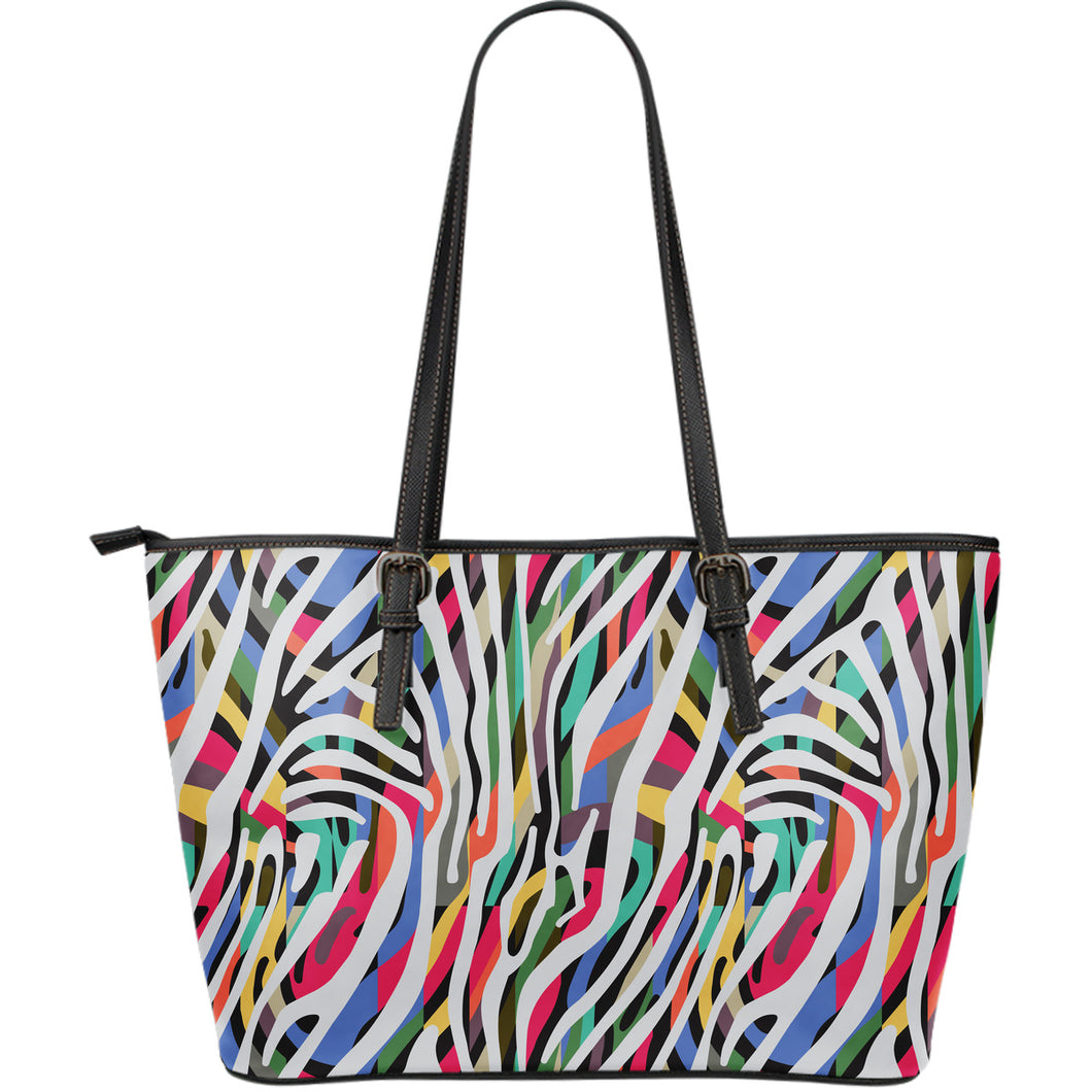 Colorful Zebra Skin Pattern Large Leather Tote Bag