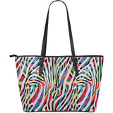 Colorful Zebra Skin Pattern Large Leather Tote Bag