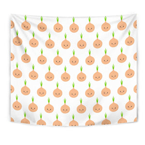 Cute Onions Smiling Faces Wall Tapestry