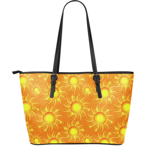 Sun Orange Background Large Leather Tote Bag