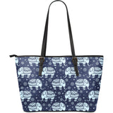 Elephant Tribal Design Pattern Large Leather Tote Bag