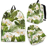 White Orchid Flower Tropical Leaves Pattern Backpack