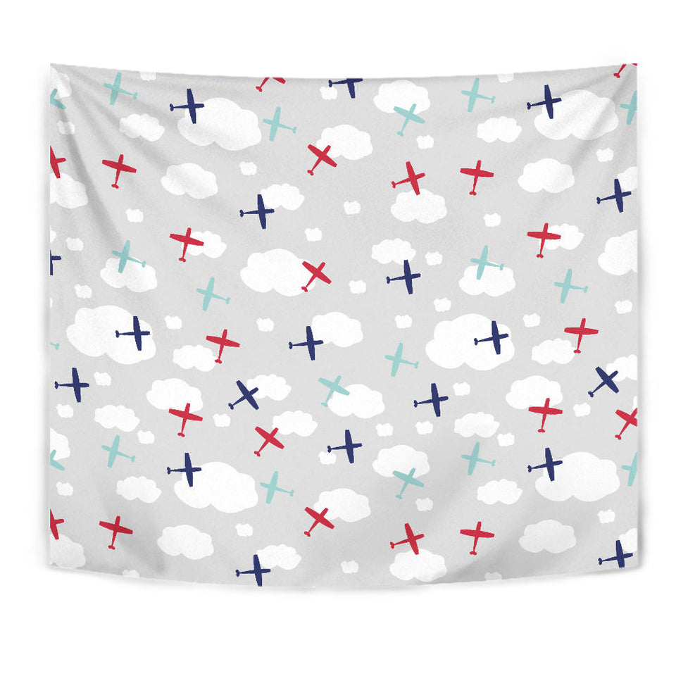 Airplane Cloud Grey Background Wall Tapestry