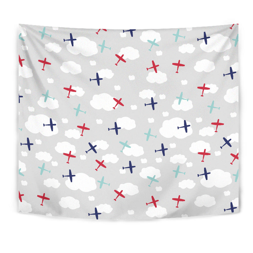 Airplane Cloud Grey Background Wall Tapestry