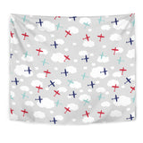 Airplane Cloud Grey Background Wall Tapestry