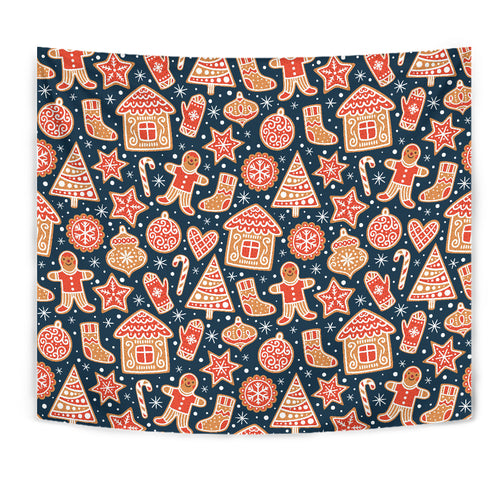 Christmas Gingerbread Cookie Pattern Wall Tapestry
