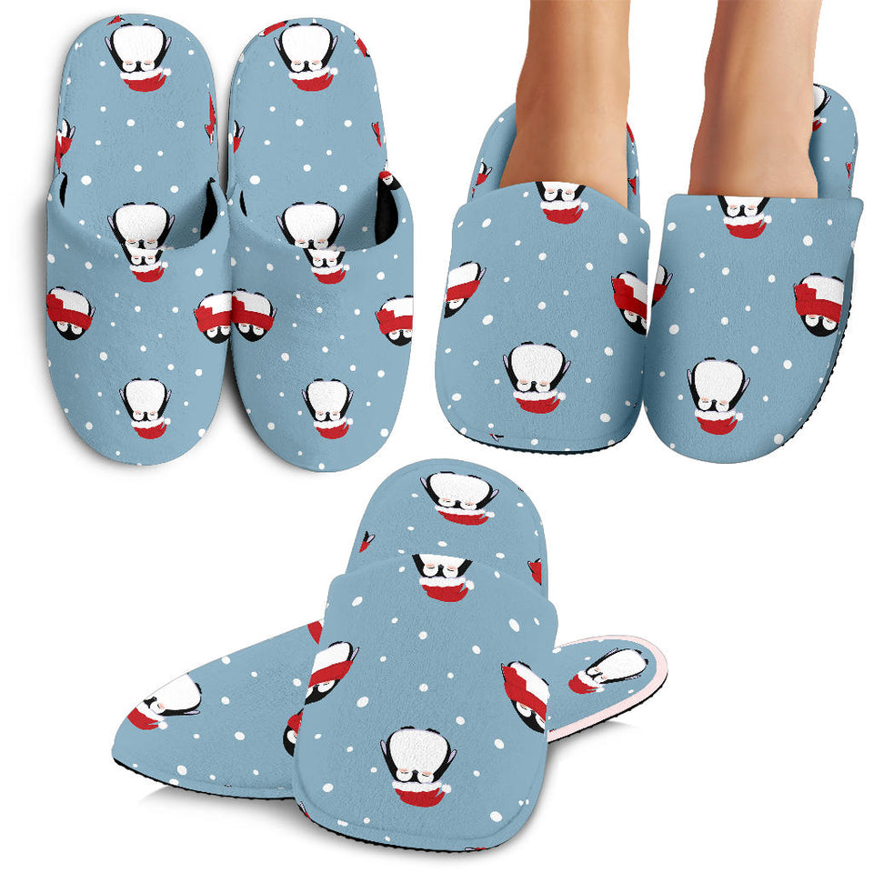 Cute Penguin Christmas Snow Pattern Slippers