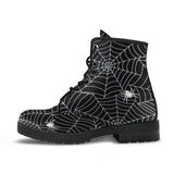 Spider Web Design Pattern Black Background White Cobweb Leather Boots