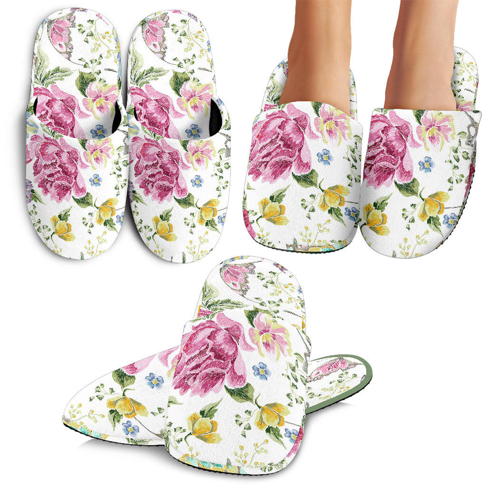 Hand Drawn Butterfly Rose Slippers