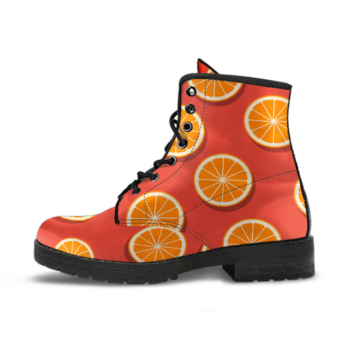 Oranges Pattern Red Background Leather Boots