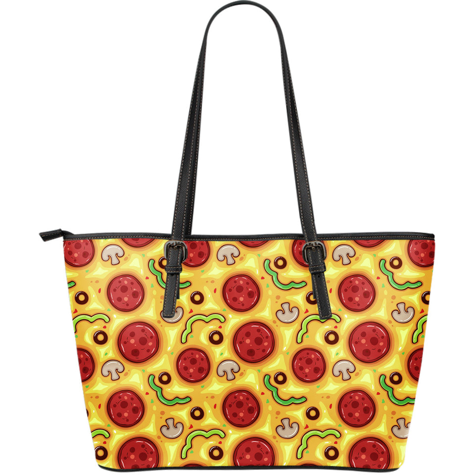 Pizza Texture Pattern Large Leather Tote Bag