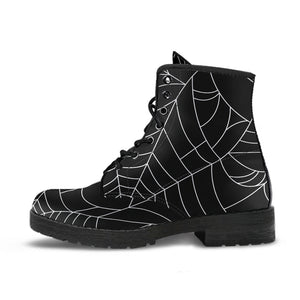 Spider Web Pattern Black Background White Cobweb Leather Boots