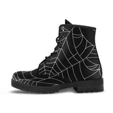 Spider Web Pattern Black Background White Cobweb Leather Boots