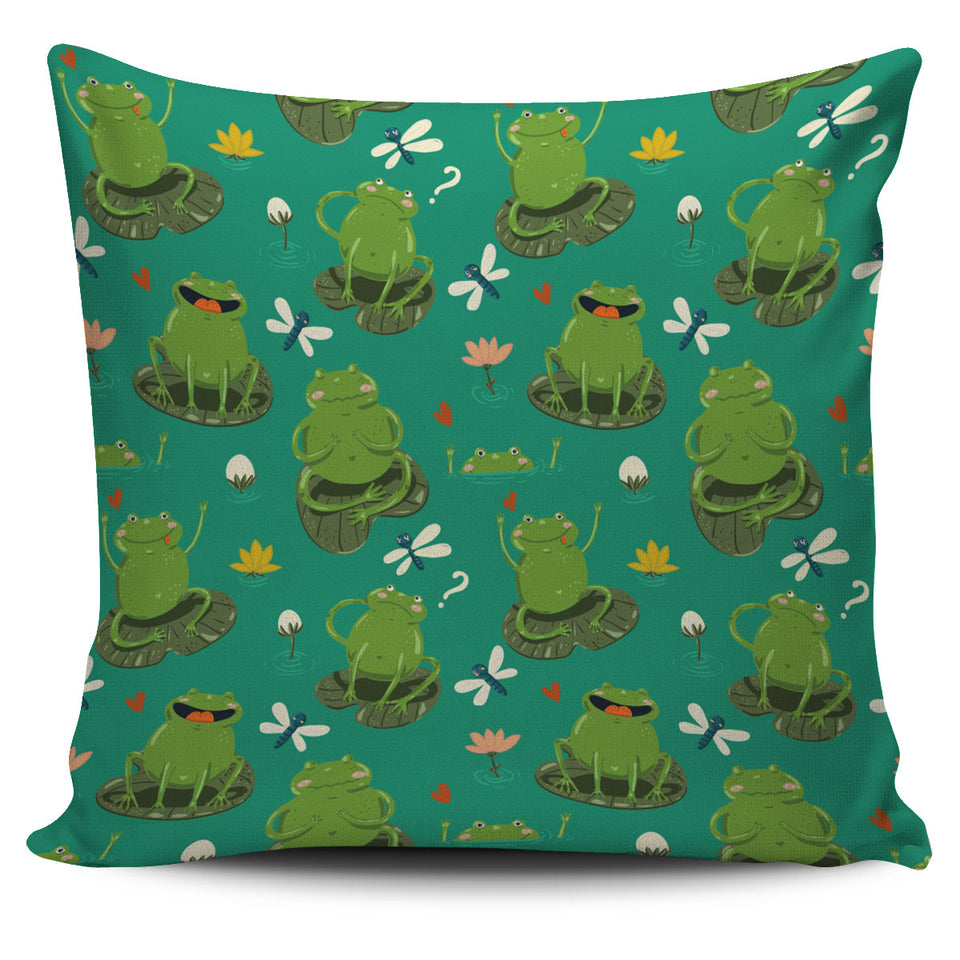 Cute Frog Dragonfly Design Pattern Pillow Cover