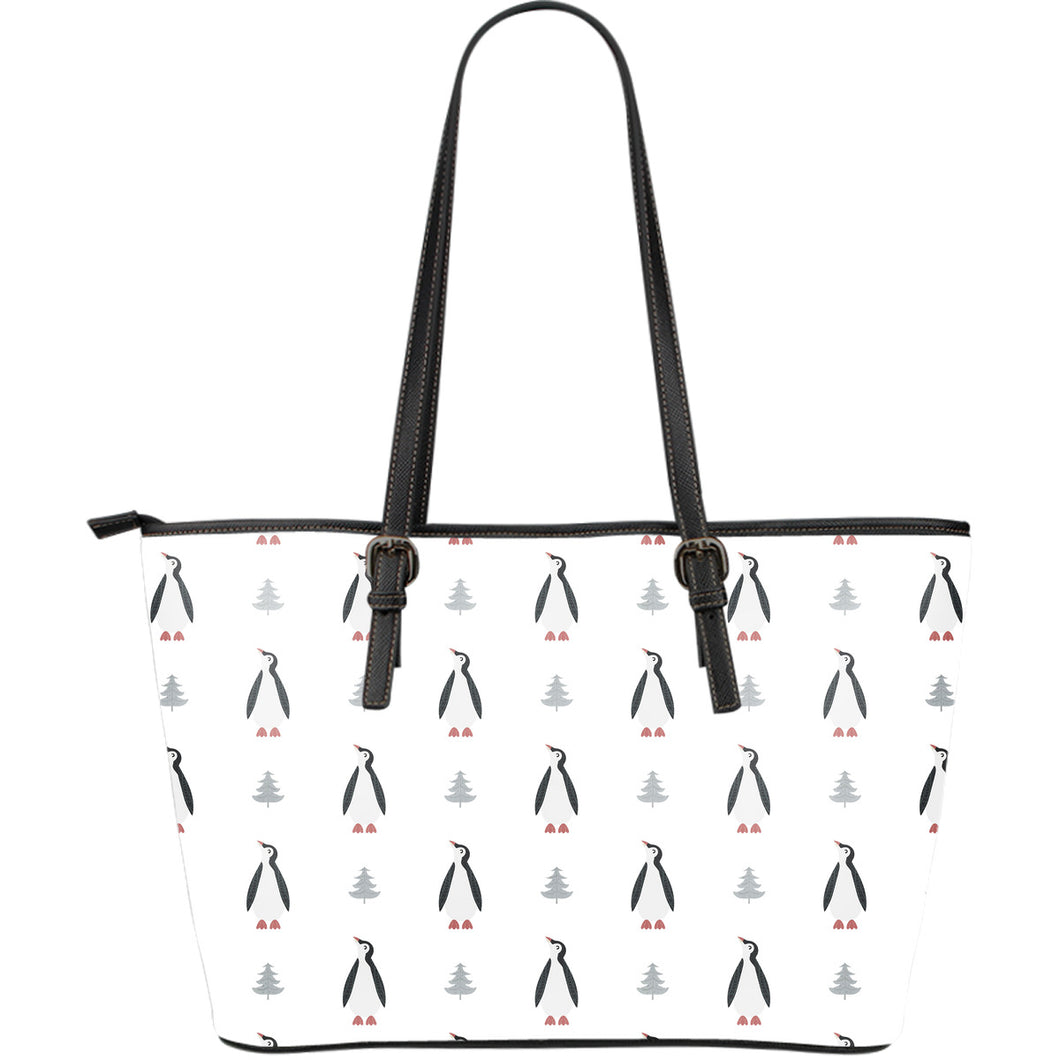 Penguin Pattern Large Leather Tote Bag