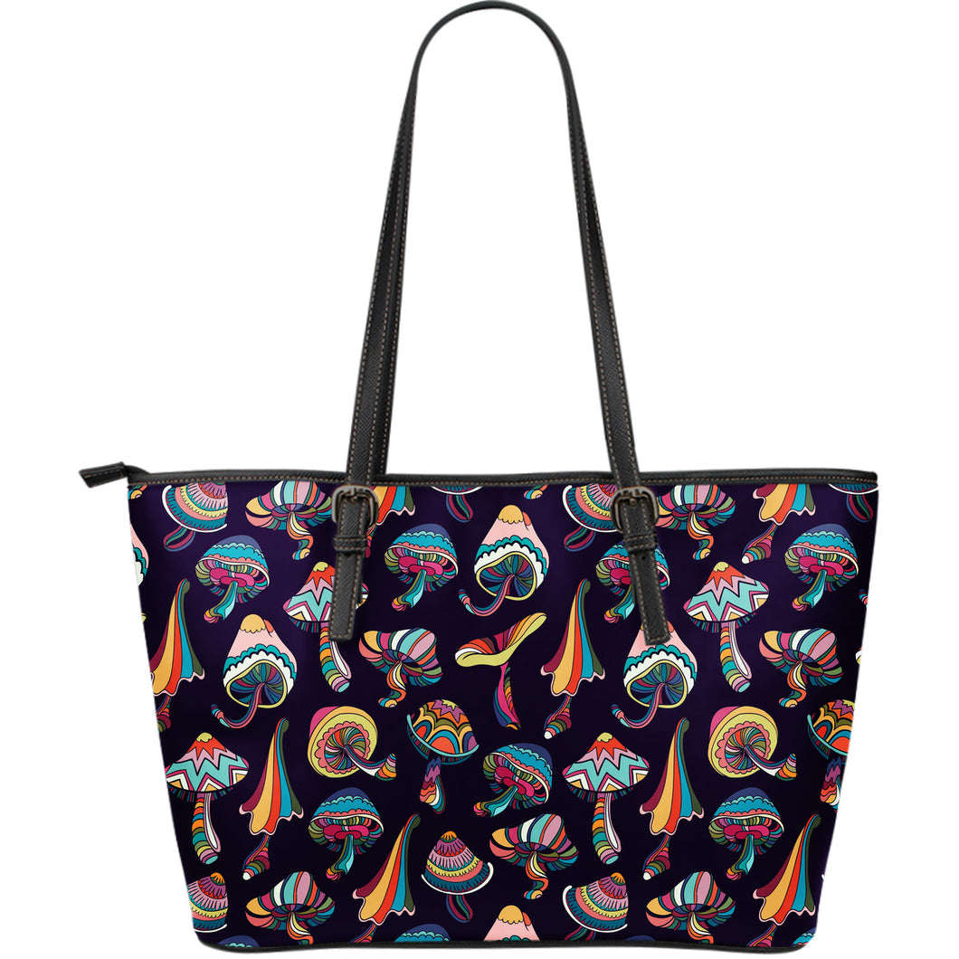 Colorful Mushroom Pattern Large Leather Tote Bag