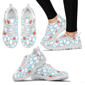 Bowling Ball Bowling Pins Blue Blackground Women'S Sneaker Shoes