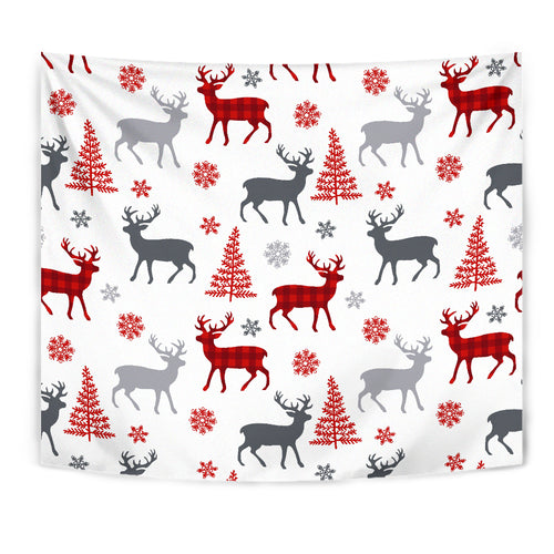 Deer Tree Snowflakes Chrismas Pattern Wall Tapestry