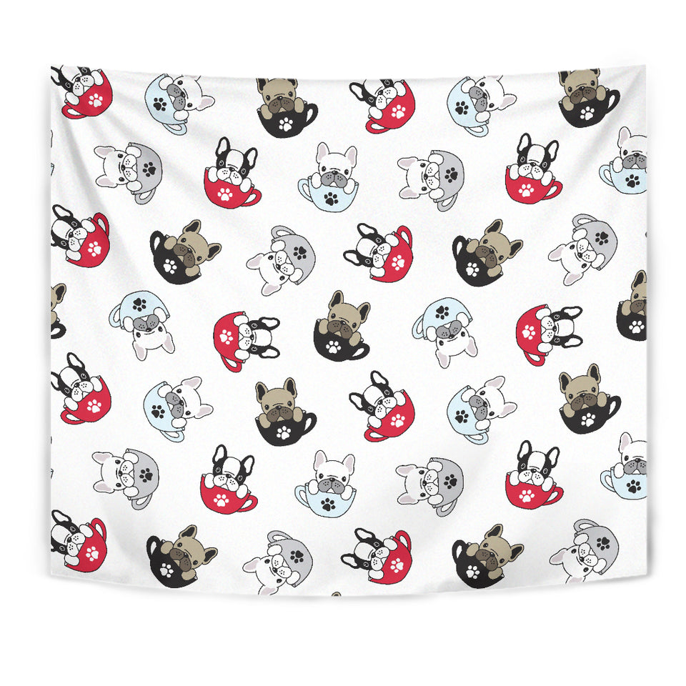 French Bulldog Cup Paw Pattern Wall Tapestry