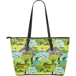 Hand Drawn Windmill Pattern Large Leather Tote Bag