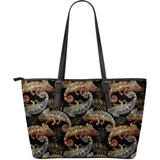 Chameleon Lizard Tropical Leaves Palm Tree Large Leather Tote Bag