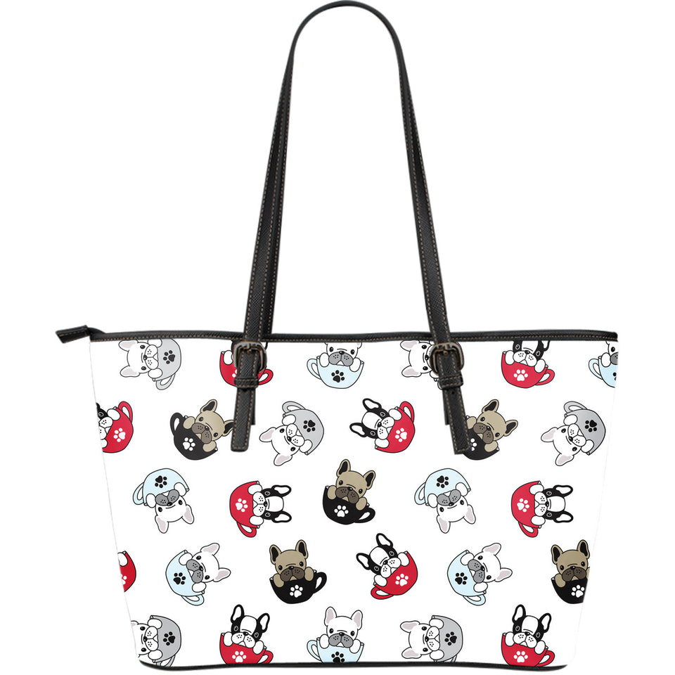 French Bulldog Cup Paw Pattern Large Leather Tote Bag
