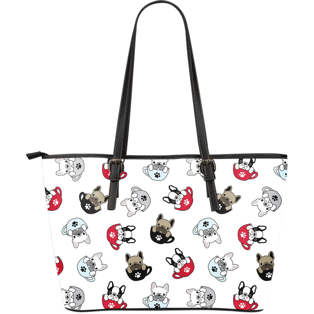 French Bulldog Cup Paw Pattern Large Leather Tote Bag