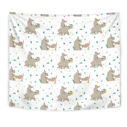 Cute Rhino Pattern Background Wall Tapestry