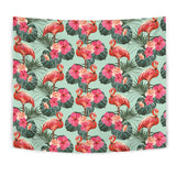 Beautiful Flamingo Tropical Palm Leaves Hibiscus Pateern Background Wall Tapestry