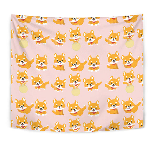 Cute Shiba Inu Dog Pattern  Wall Tapestry