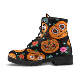 Pumpkin Flowers Spiderweb Halloween Theme Leather Boots