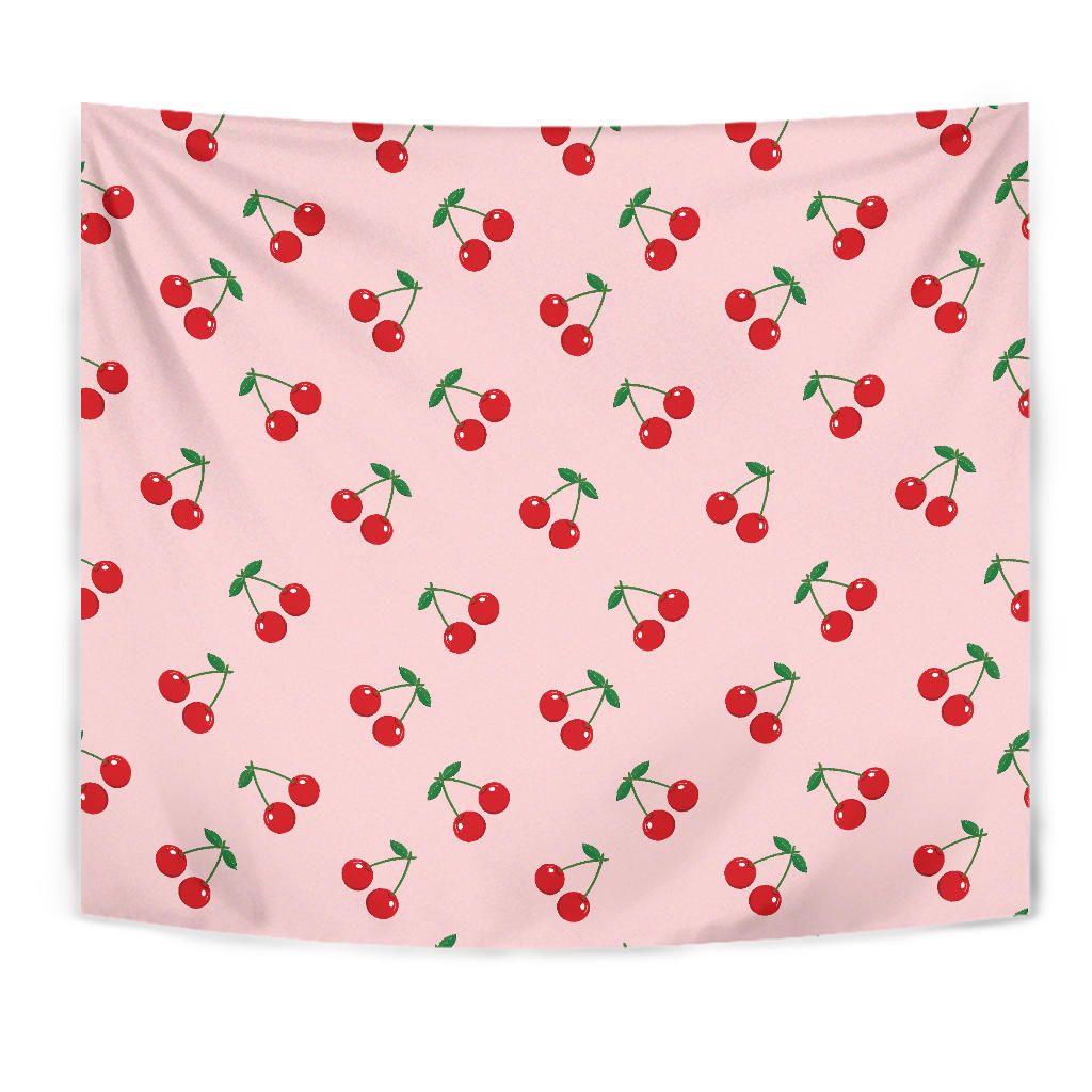 Cherry Pattern Pink Background Wall Tapestry