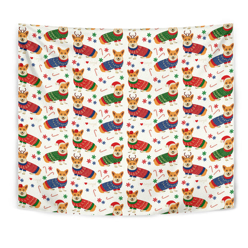 Corgi Christmas Pattern Wall Tapestry