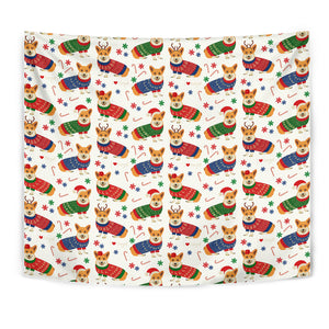 Corgi Christmas Pattern Wall Tapestry