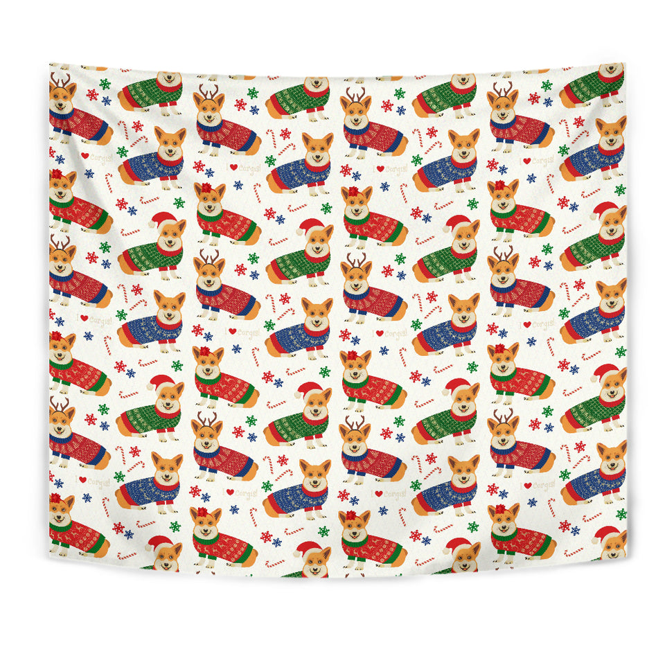 Corgi Christmas Pattern Wall Tapestry
