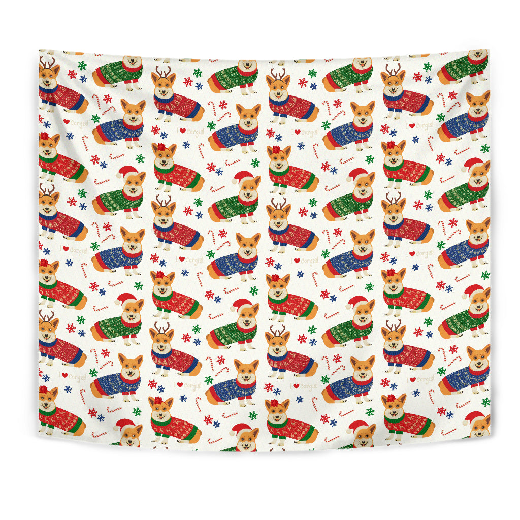 Corgi Christmas Pattern Wall Tapestry