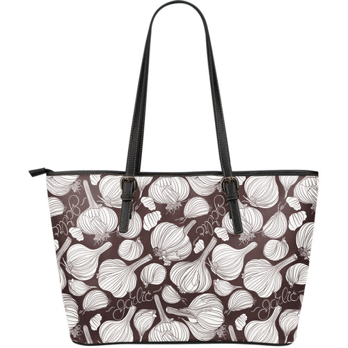 Garlic Bulb Dark Background Large Leather Tote Bag