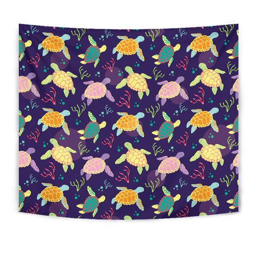 Colorful Sea Turtle Pattern Wall Tapestry