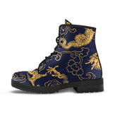 Gold Dragon Pattern Leather Boots
