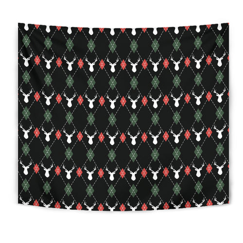 Deer Christmas New Year Pattern Argyle Wall Tapestry
