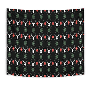 Deer Christmas New Year Pattern Argyle Wall Tapestry