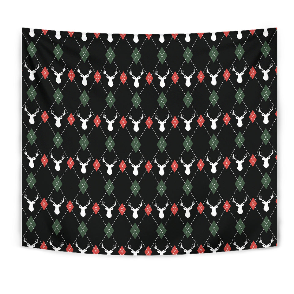 Deer Christmas New Year Pattern Argyle Wall Tapestry