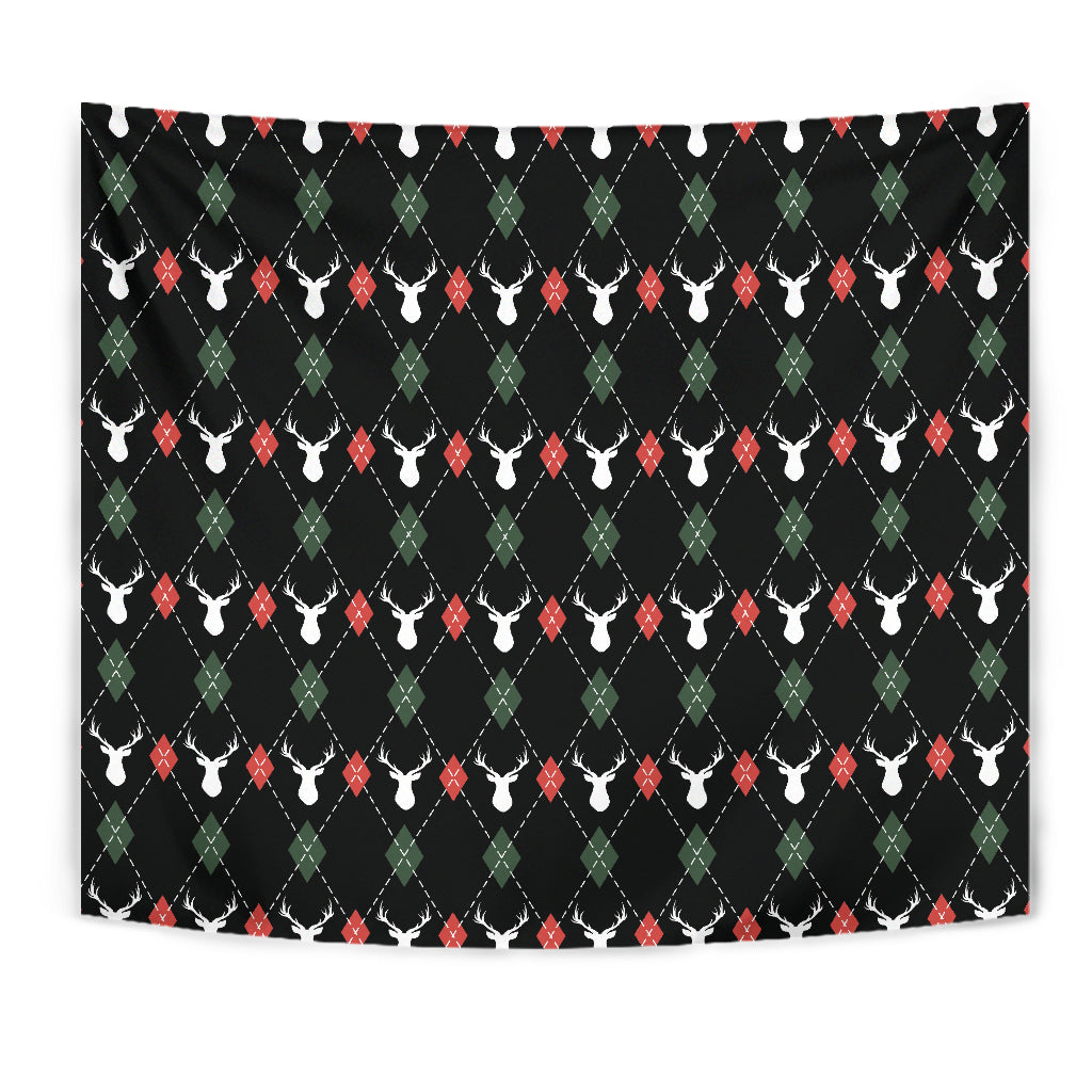 Deer Christmas New Year Pattern Argyle Wall Tapestry